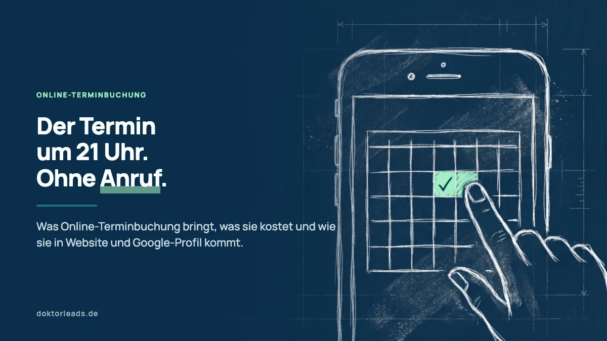 Kreidezeichnung eines Smartphones mit Kalender, ein Tag grün hervorgehoben mit Haken, ein Finger tippt darauf