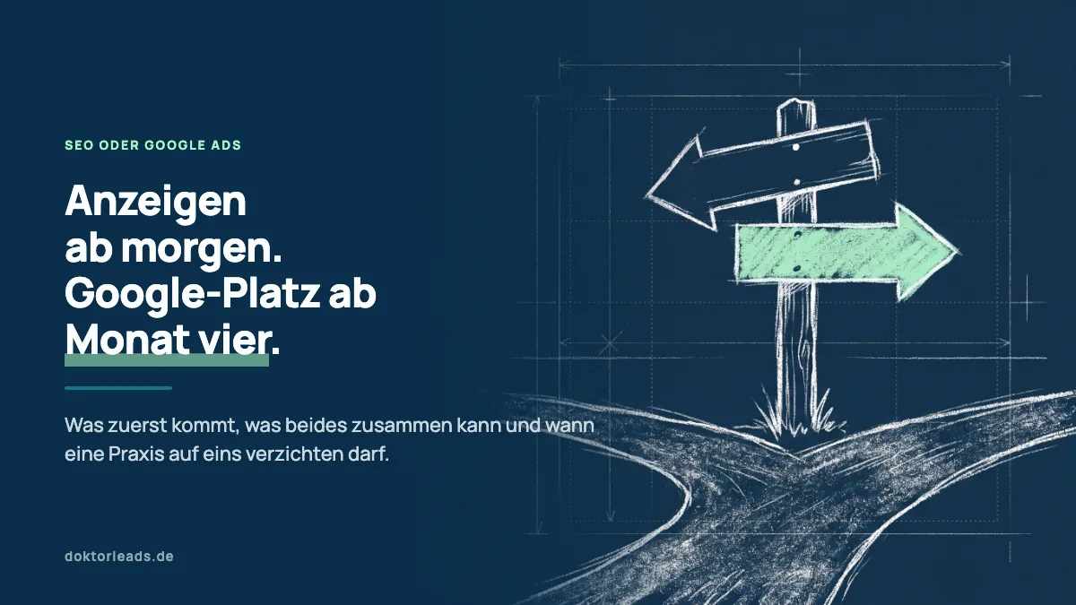 Kreidezeichnung eines Wegweisers an einer Weggabelung mit zwei Pfeilschildern, eines grün hervorgehoben