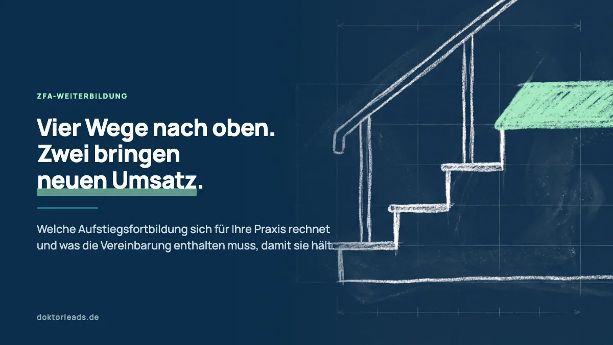 Kreidezeichnung einer vierstufigen Treppe mit Handlauf von der Seite, die oberste Stufe ist mint hervorgehoben